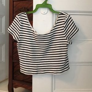 Navy & White Stripe Crop Top